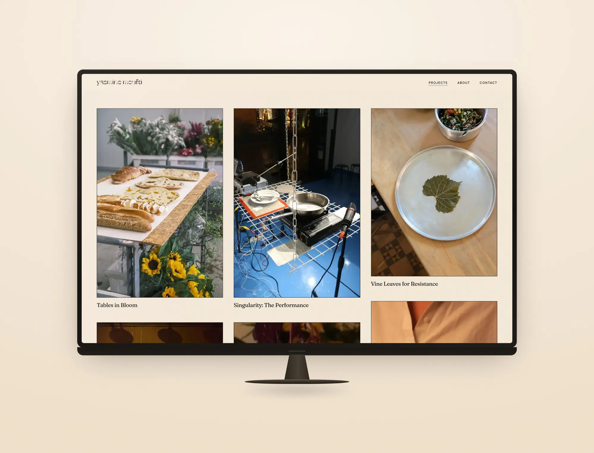 The projects index, a grid of past installations and dinners